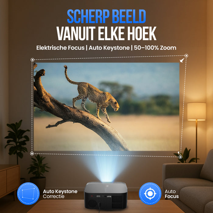 Strex Beamer - Smart 1080P Full HD Projector - 4K Ondersteuning - WiFi & Bluetooth - Ingebouwde Speakers - Draagbare Mini Beamer Thuisbioscoop - WhaleOS - Inclusief Opbergtas