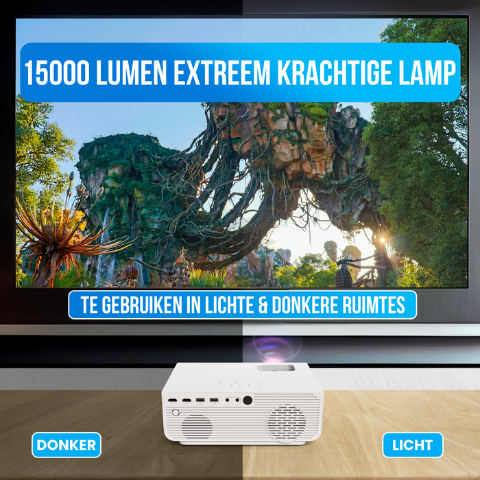 Strex Beamer - 1080P Full HD - 15000 Lumen - Draadloos Streamen - WiFi - Bluetooth - Mini Beamer - Projector