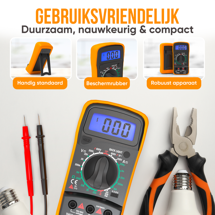 Strex Digitale Multimeter - AC / DC - Incl. 9V Duracell Batterij, Klemtangen & Opberghoes - Multi Meter