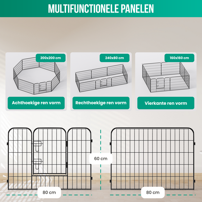 Avalo Puppyren Ø210cm Opvouwbaar Zwart - 8 panelen 80x60cm - Dierenren / Konijnenren / Hondenren