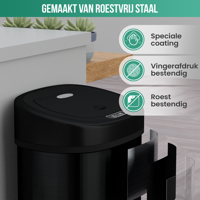 Avalo Prullenbak met Sensor 50L - RVS Zwart - Soft Close / Vingerafdrukvrij / Hygiënisch - Vuilnisbak