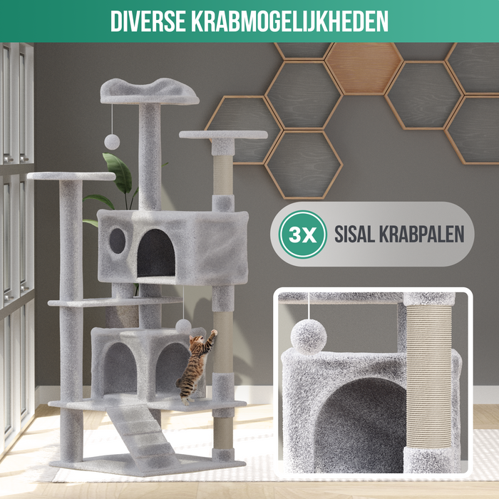 Avalo Krabpaal Voor Katten Met 7 Niveaus - 137x49x49 CM - Lichtgrijs - Krabpaal Voor Grote Katten