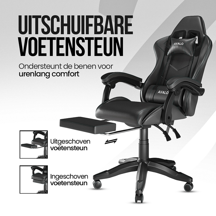 Avalo Gaming Stoel - Gamestoel - Ergonomische Bureaustoel Verstelbaar - Game Stoel - Gaming Chair - Zwart