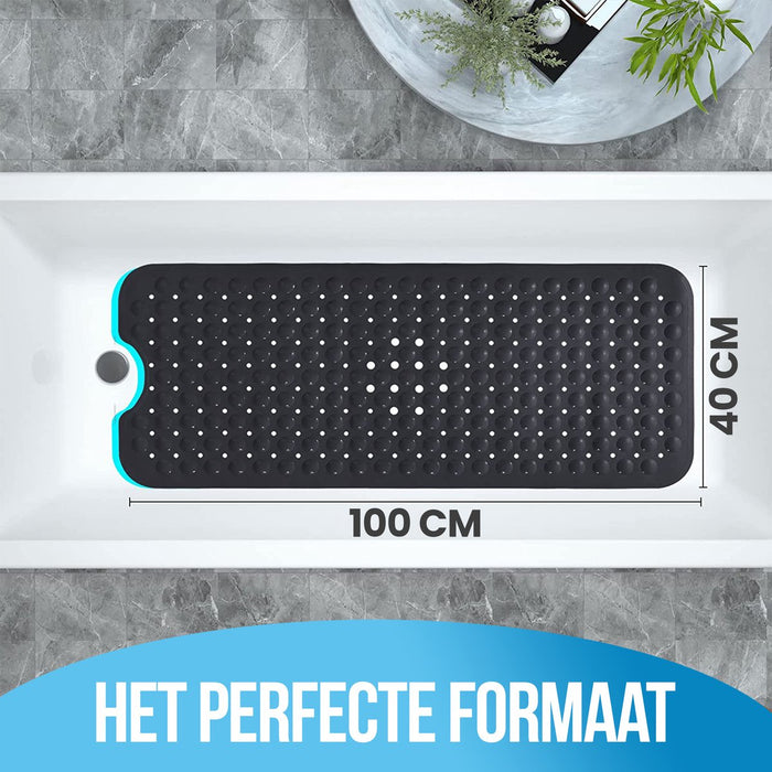 Avalo Badmat / Antislipmat Douche - 100x40CM - Zwart - Met Zuignappen - Douchemat Antislip voor Douche - Badkamermat