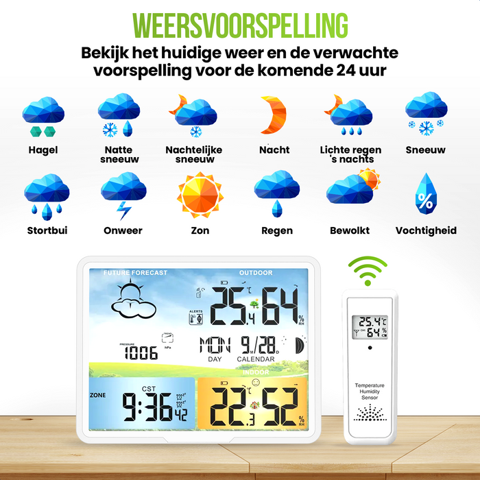 Strex Weerstation Wit - Draadloos - 75M Bereik - Binnen & Buiten - Temperatuur - Luchtvochtigheid - Weersvoorspelling