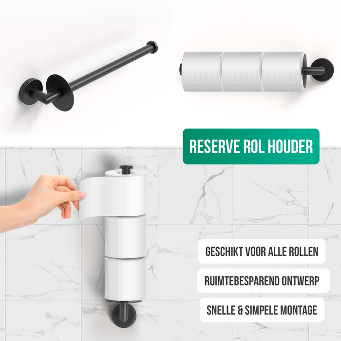 Avalo Toiletaccessoireset Zwart 4-delig - Luxe Toilet Set - Toiletborstel met Houder / Toiletrolhouder / Reserverolhouder / Handdoekhaak - Incl. Bevestigingsmateriaal