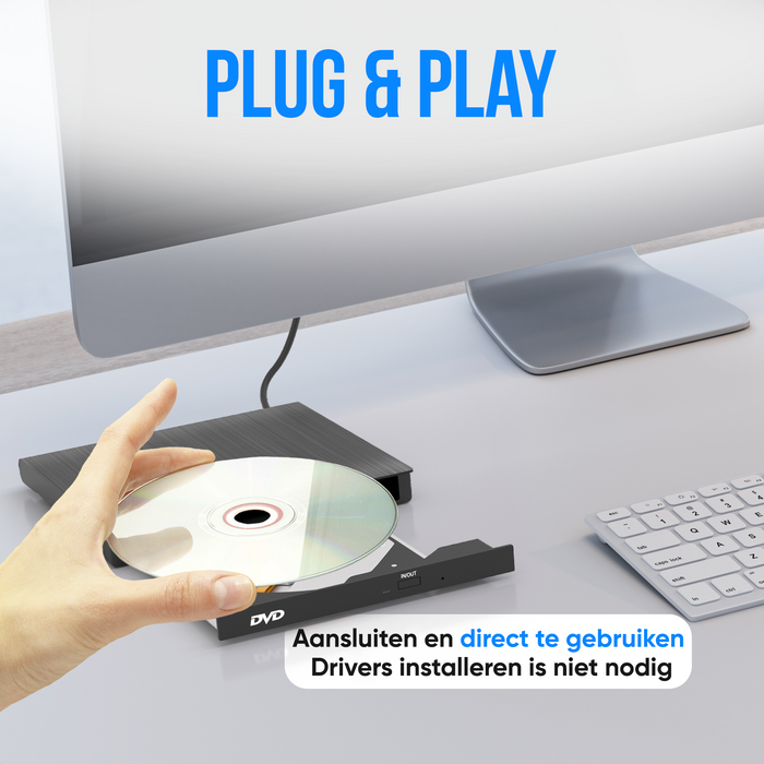 Strex Externe DVD Speler En Brander - Met Hoes - CD/DVD - Plug & Play - USB 3.0 DVD Speler - Geschikt voor Windows, Mac en Linux - Optical Drive