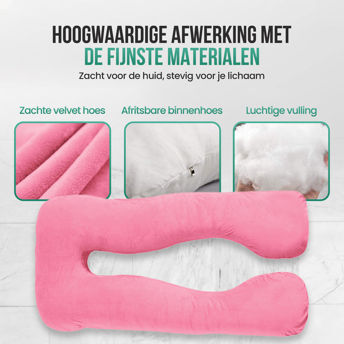 Avalo Zwangerschapskussen XXL 280 cm - U-Vorm Zijslaapkussen - Ergonomisch Body Pillow - Voedingskussen & Lichaamskussen voor Zwangere Vrouwen - Roze