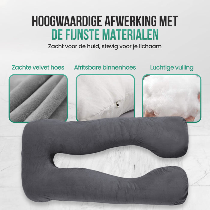 Avalo Zwangerschapskussen XXL 280 cm - U-Vorm Zijslaapkussen - Ergonomisch Body Pillow - Voedingskussen & Lichaamskussen voor Zwangere Vrouwen - Donkergrijs