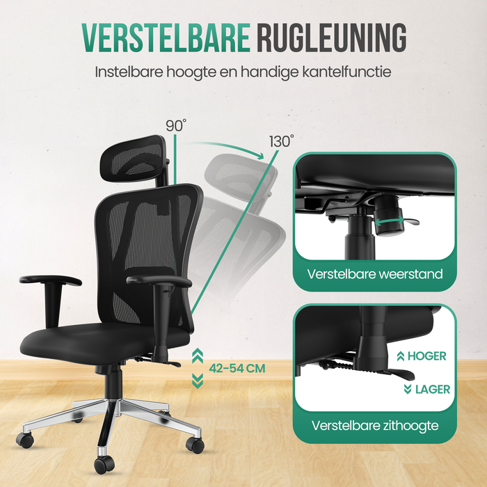 Avalo Ergonomische Bureaustoel Met Hoofdsteun - NEN1335 - Bureaustoelen Voor Volwassenen - Bureau Stoel - Incl. 2 Sets Krasvrije Wielen Voor Harde / Zachte Ondergrond