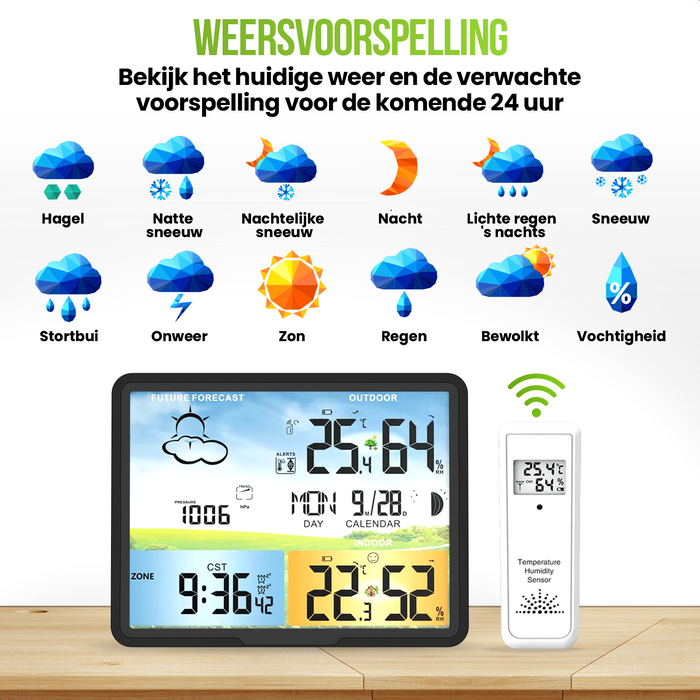 Strex Weerstation Zwart - Draadloos - 75M Bereik - Binnen & Buiten - Temperatuur - Luchtvochtigheid - Weersvoorspelling