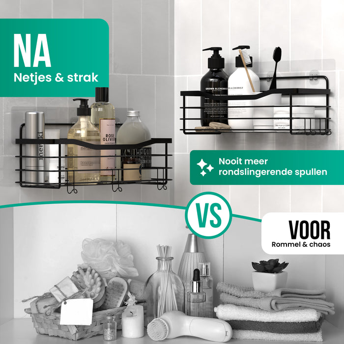 Avalo Doucherek Zonder Boren - 2 Stuks - Zelfklevend Wandrek - Roestbestendig - 10kg Draagvermogen - Douchemandje