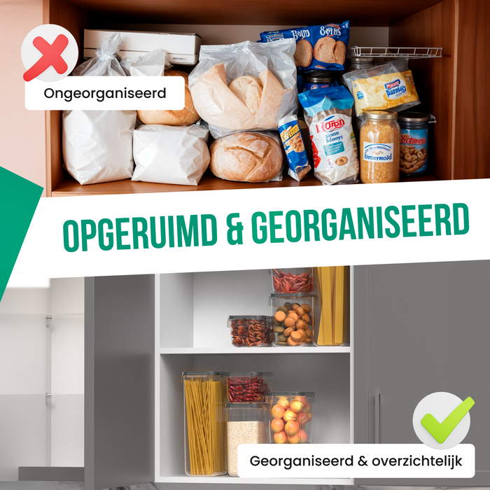 Avalo Voorraadpotten Met Deksel 17 Delig - Luchtdichte Deksels - Voorraadbussen - Voedsel Opbergcontainer - Incl. Maatlepels, Herbruikbare Labels & Stift