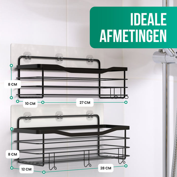 Avalo Doucherek Zonder Boren - 2 Stuks - Zelfklevend Wandrek - Roestbestendig - 10kg Draagvermogen - Douchemandje