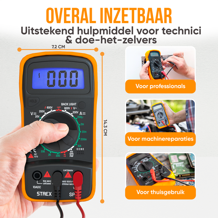 Strex Digitale Multimeter - AC / DC - Incl. 9V Duracell Batterij, Klemtangen & Opberghoes - Multi Meter