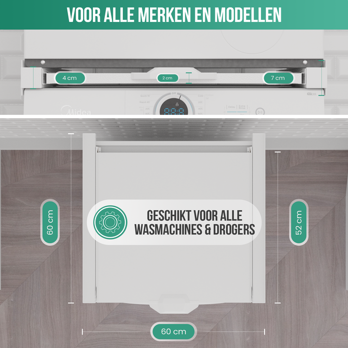 Avalo Tussenstuk Wasmachine Droger – Stapelkit Wasmachine Droger - Tussenkader - Uitschuifbare Lade