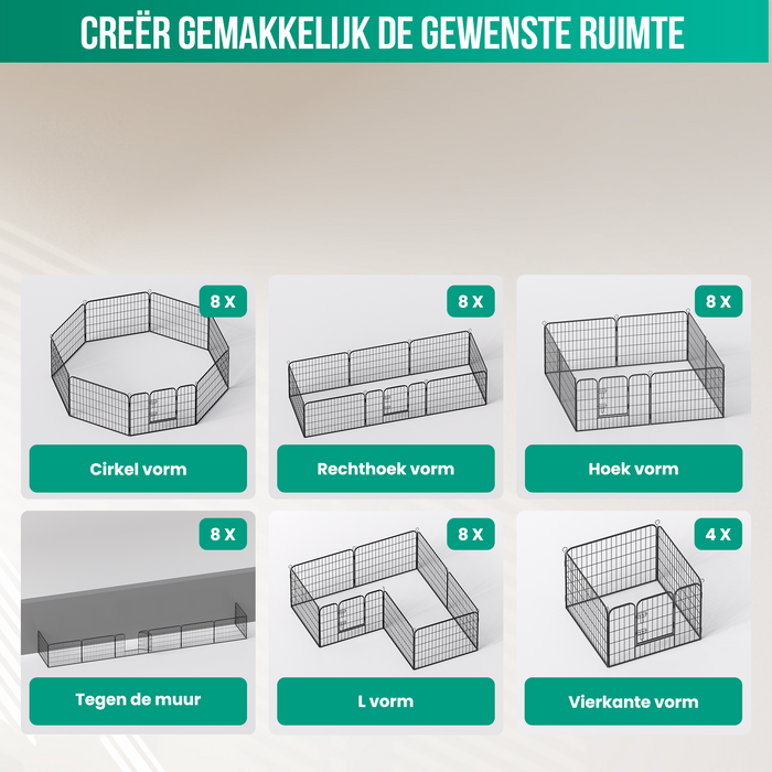 Avalo Puppyren Ø210cm Opvouwbaar Zwart - 8 panelen 80x60cm - Dierenren / Konijnenren / Hondenren