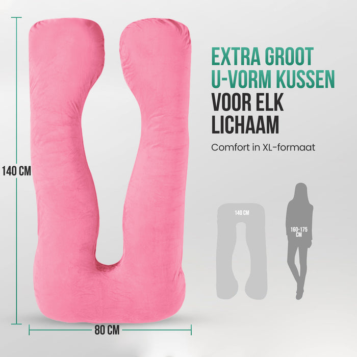 Avalo Zwangerschapskussen XXL 280 cm - U-Vorm Zijslaapkussen - Ergonomisch Body Pillow - Voedingskussen & Lichaamskussen voor Zwangere Vrouwen - Roze