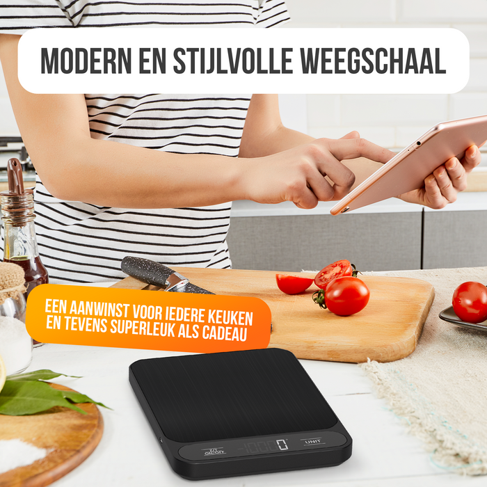 Strex Keukenweegschaal Digitaal - Weegschaal Keuken - 1 g tot 10 kg - Tarra Functie - Inclusief Batterijen - Zwart