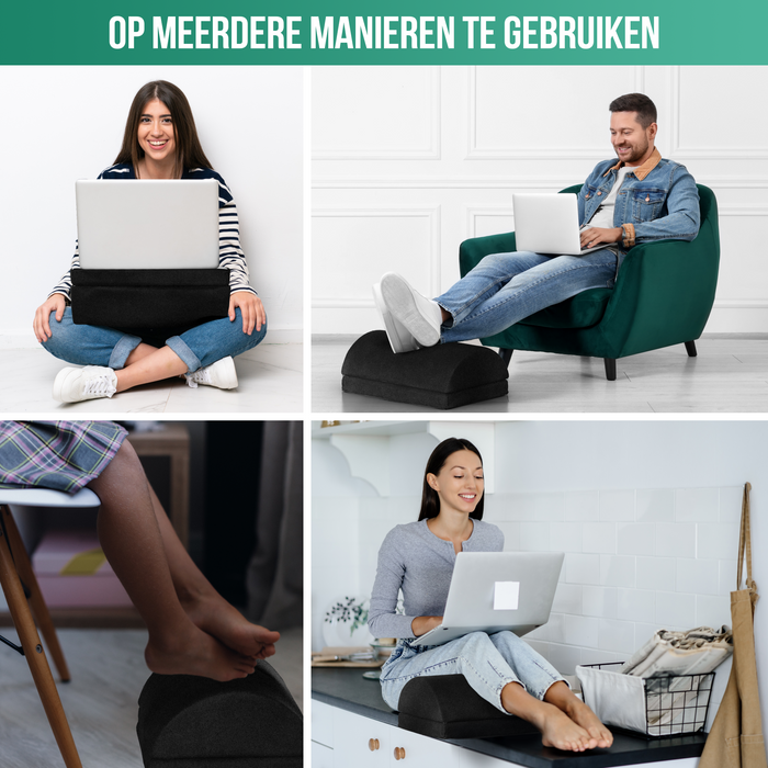 Avalo Voetensteun Bureau Stof - Ergonomisch Traagschuim - Uitwasbaar - Verstelbaar - Voor Thuis & Kantoor - Zwart