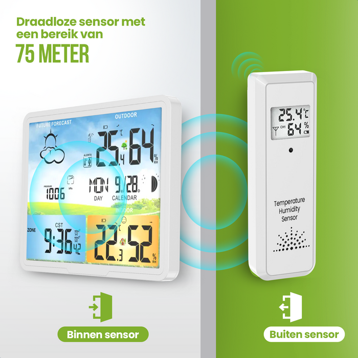 Strex Weerstation Wit - Draadloos - 75M Bereik - Binnen & Buiten - Temperatuur - Luchtvochtigheid - Weersvoorspelling