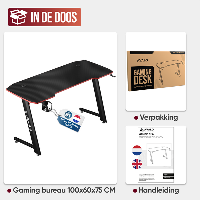 Avalo Gaming Bureau - 100x60x75 CM - Game Desk - Tafel - Zwart