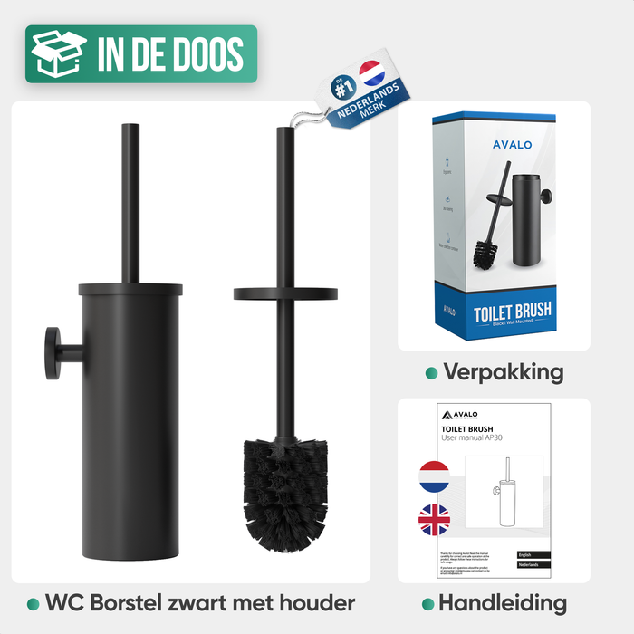 Avalo Toiletborstel Met Houder - Hangend - RVS Zwart - WC Borstel Met Houder