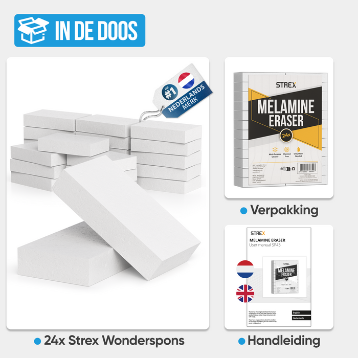 Strex Wonderspons 24 stuks - Melamine Spons - Wondersponsjes - Spons - Schoonmaaksponzen - Vlekken Verwijderen - Geschikt Voor Alle Oppervlakken