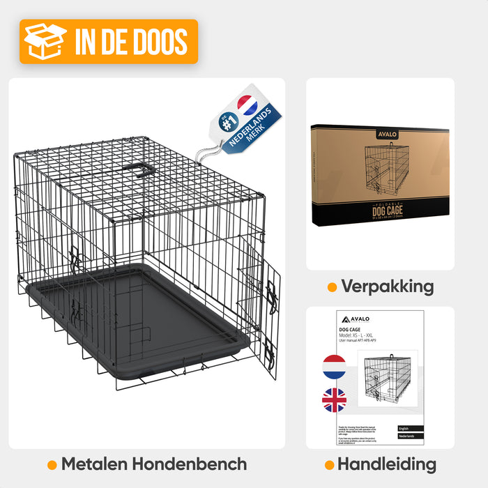 Avalo Hondenbench XXL - Bench Voor Honden - Opvouwbare Kooi - 2 Deuren - 122x74x80 CM