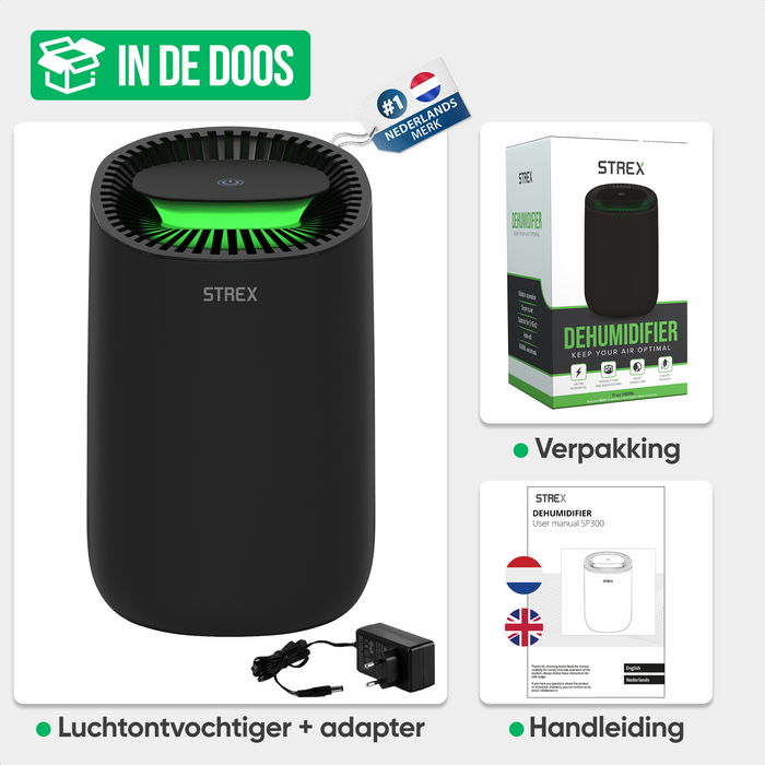 Strex Luchtontvochtiger - Extreem Stil - 600ml/dag - Zwart - Geschikt voor Huis / Slaapkamer & Kantoor