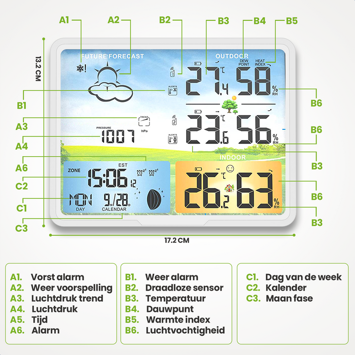 Strex Weerstation Wit - Draadloos - 75M Bereik - Binnen & Buiten - Temperatuur - Luchtvochtigheid - Weersvoorspelling