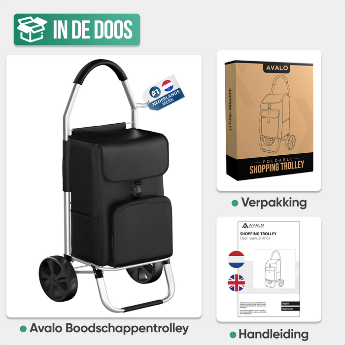 Avalo Boodschappentrolley met Koelvak - Opvouwbaar - Afneembare Boodschappentas - Boodschappenwagen