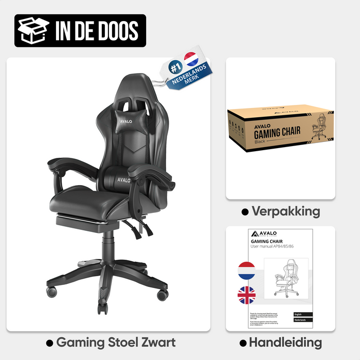 Avalo Gaming Stoel - Gamestoel - Ergonomische Bureaustoel Verstelbaar - Game Stoel - Gaming Chair - Zwart