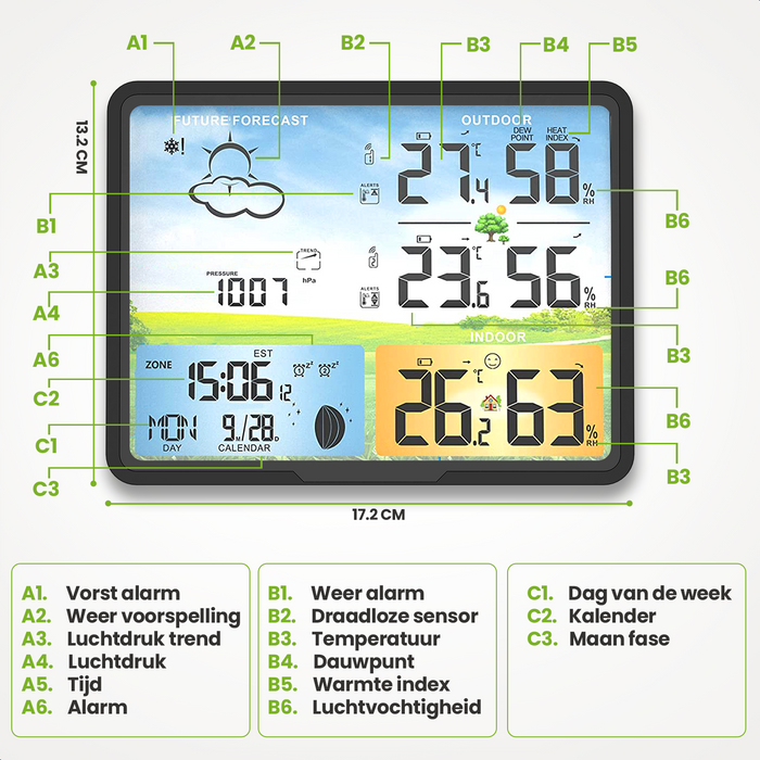 Strex Weerstation Zwart - Draadloos - 75M Bereik - Binnen & Buiten - Temperatuur - Luchtvochtigheid - Weersvoorspelling