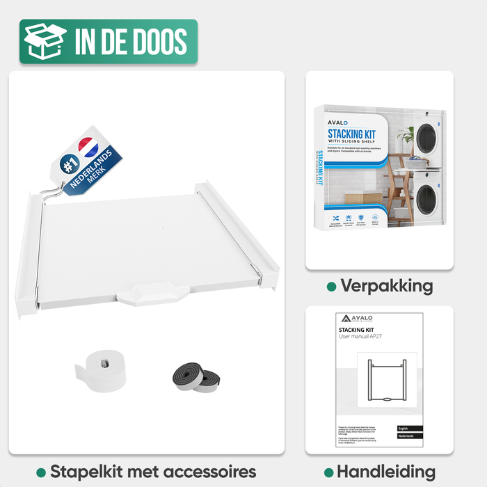 Avalo Tussenstuk Wasmachine Droger – Stapelkit Wasmachine Droger - Tussenkader - Uitschuifbare Lade
