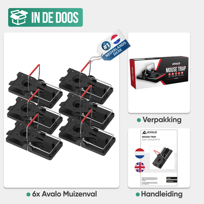 Avalo Muizenval voor Binnen en Buiten - 6 Stuks - Extra Sterk