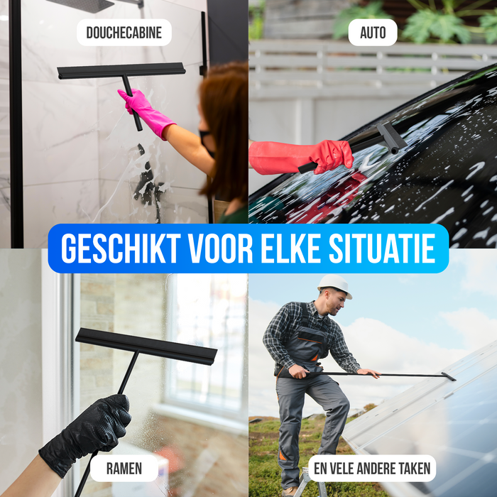 Avalo Vloertrekker met Steel - Luxe Vloerwisser - Aluminium Trekker Douche - Douche Wisser - Badkamer - Zwart - 136x40 CM