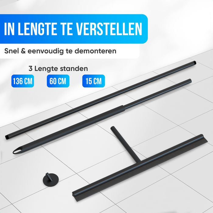 Avalo Vloertrekker met Steel - Luxe Vloerwisser - Aluminium Trekker Douche - Douche Wisser - Badkamer - Zwart - 136x40 CM