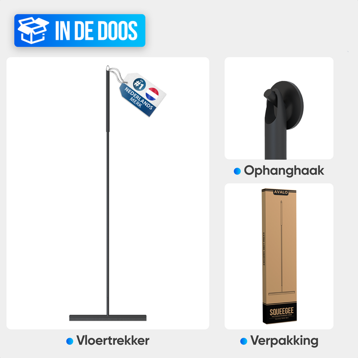 Avalo Vloertrekker met Steel - Luxe Vloerwisser - Aluminium Trekker Douche - Douche Wisser - Badkamer - Zwart - 136x40 CM