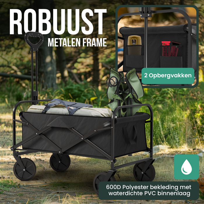 Avalo Bolderkar - Opvouwbaar - Tot 90KG - 80x47x49 CM - 80L - 360º Wielen - Zwart