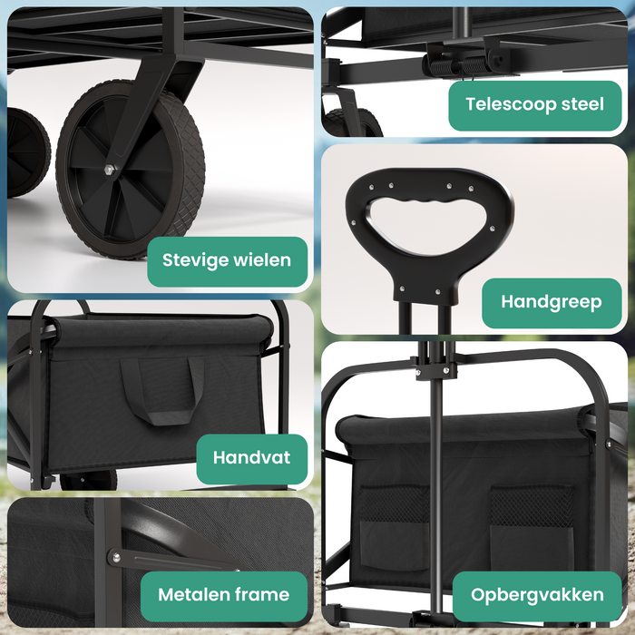 Avalo Bolderkar - Opvouwbaar - Tot 90KG - 80x47x49 CM - 80L - 360º Wielen - Zwart