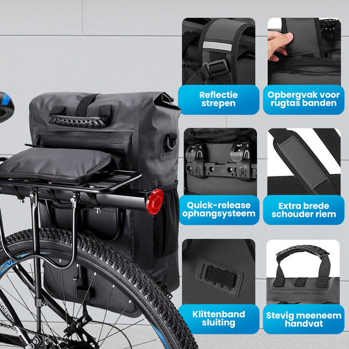 Avalo Fietstas - Rugzak/Schoudertas/Fietstas - 25L - Waterdicht - Zwart - Enkele Fietstas Voor Alle Fietsen - Fietstassen Voor Electrische Fietsen