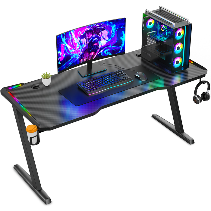 Avalo Gaming Bureau - 120x60x73 CM - Game Desk Met LED Verlichting - Tafel - Zwart