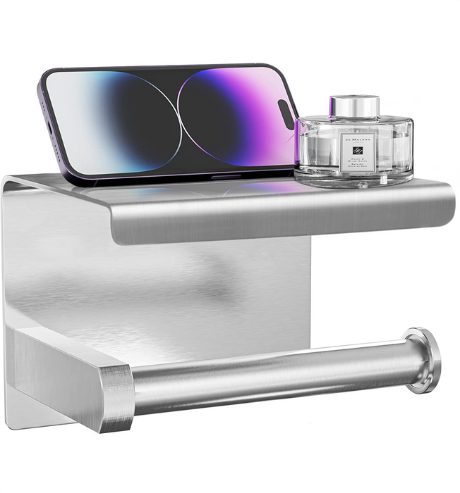 Avalo WC Rolhouder met Plankje - Zilver - Zelfklevend / Boren / Zonder Boren - Toiletrolhouder - WC Papier Houder