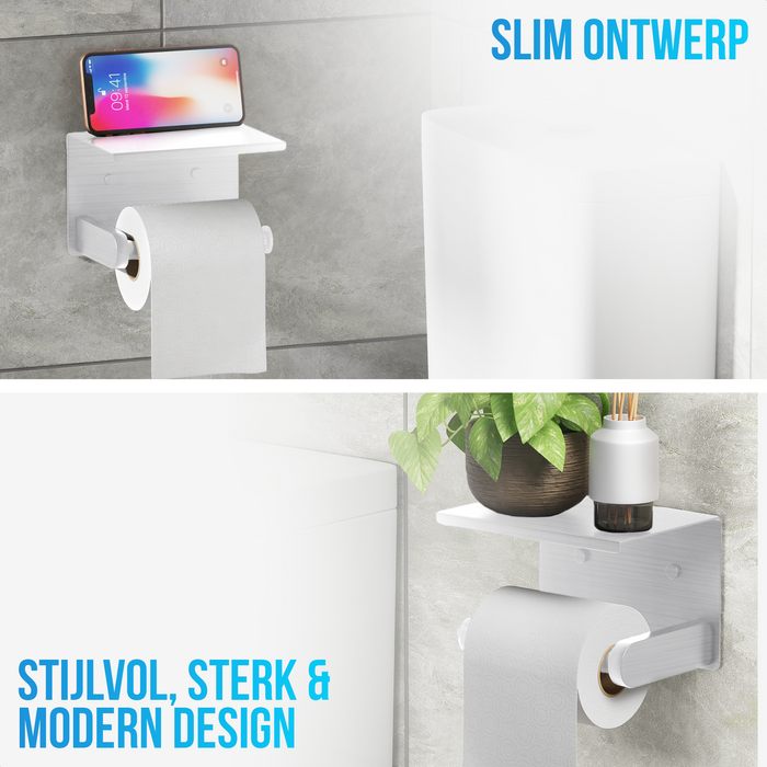 Avalo WC Rolhouder met Plankje - Zilver - Zelfklevend / Boren / Zonder Boren - Toiletrolhouder - WC Papier Houder