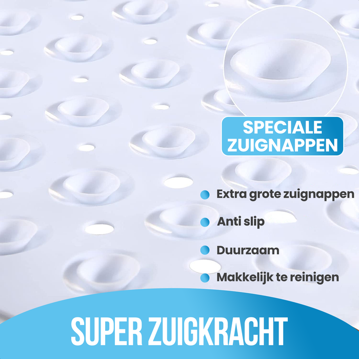 Avalo Badmat / Antislipmat Douche - 100x40CM - Wit - Met Zuignappen - Douchemat Antislip voor Douche - Badkamermat