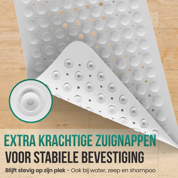Avalo Badmat / Antislipmat Douche - 100x40CM - Wit - Met Zuignappen - Douchemat Antislip voor Douche - Badkamermat
