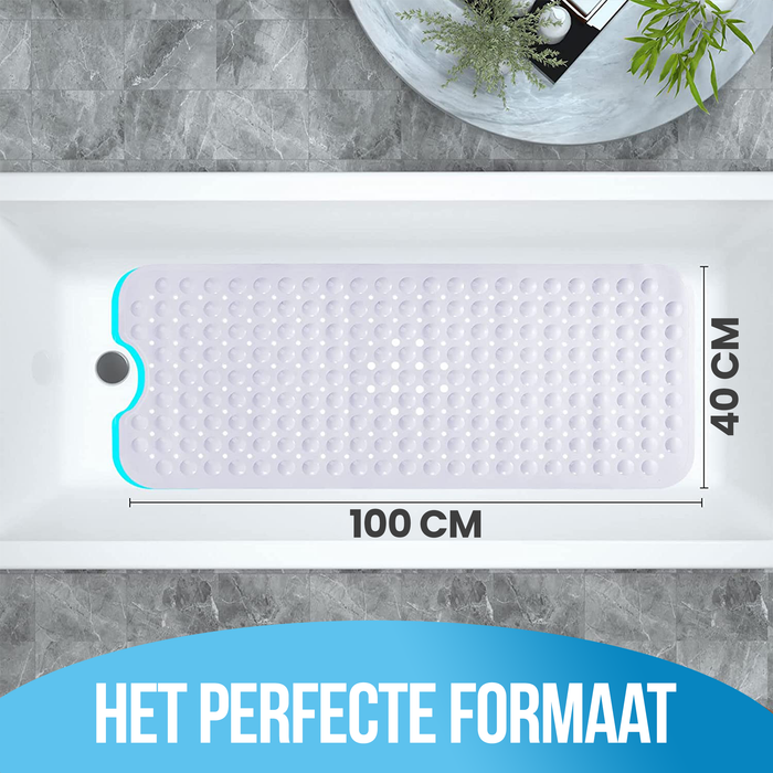 Avalo Badmat / Antislipmat Douche - 100x40CM - Wit - Met Zuignappen - Douchemat Antislip voor Douche - Badkamermat