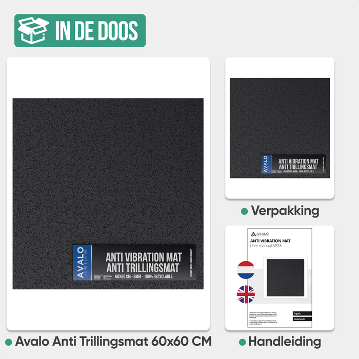 Avalo Anti Trillingsmat Wasmachine en Wasdroger - 60 x 60 CM - Geluidsdempende Antislip Mat - Trillingsdemper - Rubber Mat