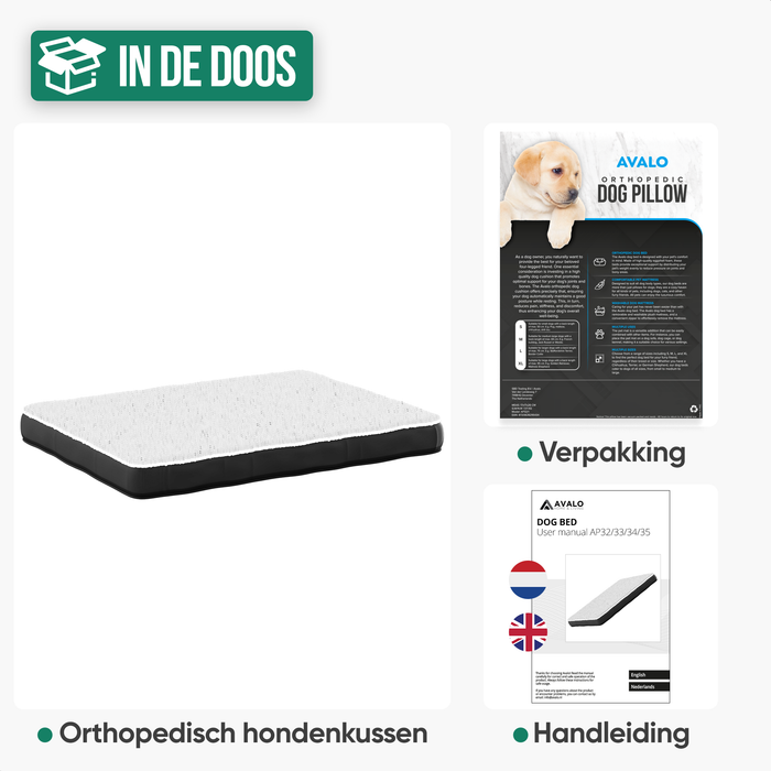 Avalo Orthopedisch Hondenkussen S - 45x65 cm - Wasbaar / Traagschuim / Antislip - Orthopedische Hondenmand